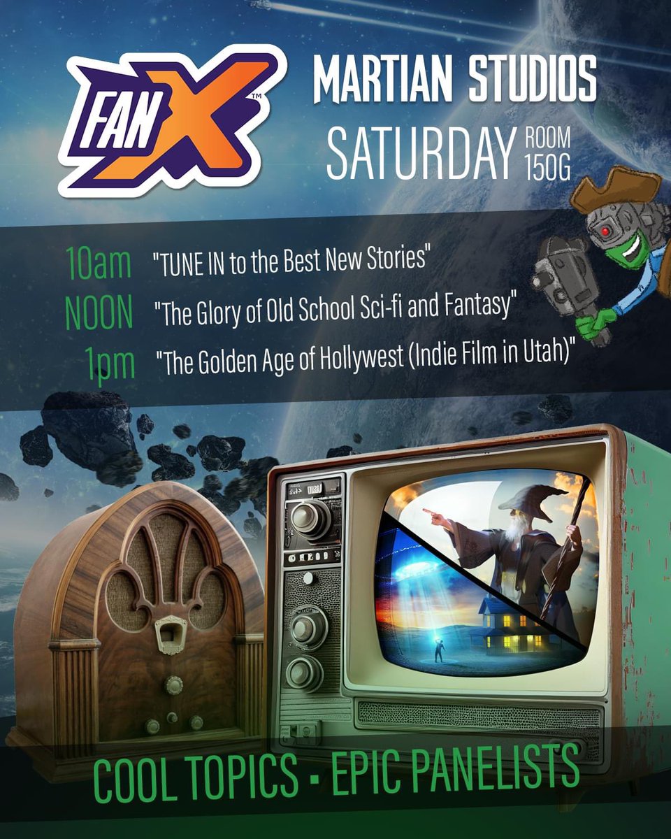 Hey FanX friends! I’ll be presenting today as part of a cool panel on audio dramas brought to you by Martian studios. Come see the panel (with me, actors Allie Durham and Christopher Miller, and Elizabeth Hansen from the audio drama platform Dramafy) and say hello!