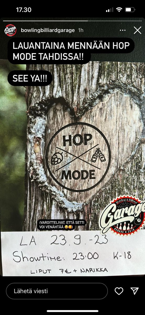 Jos et vielä tiennyt, mitä illalla tekisit, niin nyt tiedät. Tule illalla Keravan Garageen kuuntelemaan livemusaa! #HopMode