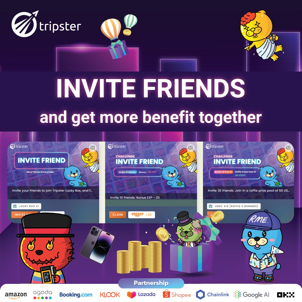 🔥Engage actively, and you'll increase your odds of winning fantastic prizes 
Plus, for every friend you bring onboard, you'll amass even more lucky boxes and Airdrop EXP, enhancing your opportunities for rewards! ⚡️

More Detail Below ⬇️
#Airdrop #TripsterAmbassador