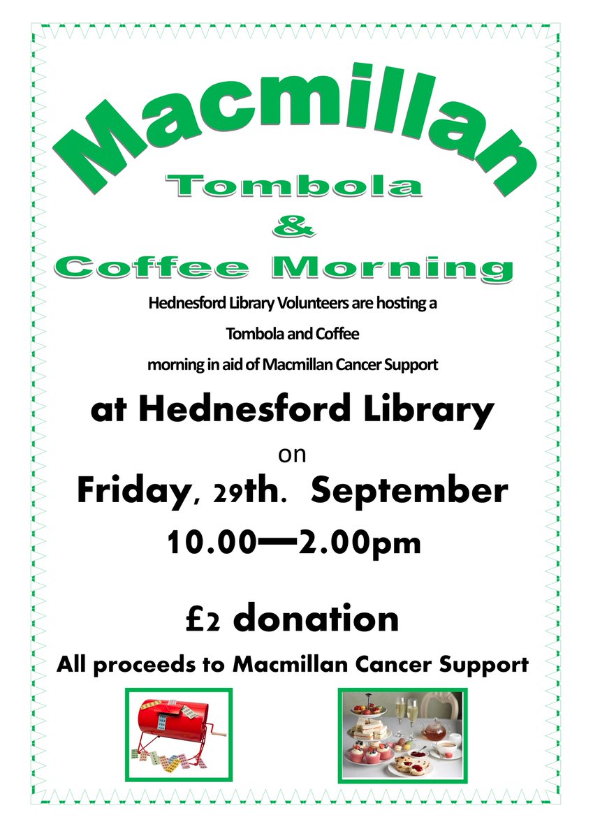 Next Friday, we'll be holding our annual coffee morning in aid of @macmillancancer! For a small donation of £2, you'll get a nice slice of homemade cake (or something savoury if you'd prefer that), tea and coffee and even an entry to our tombola!