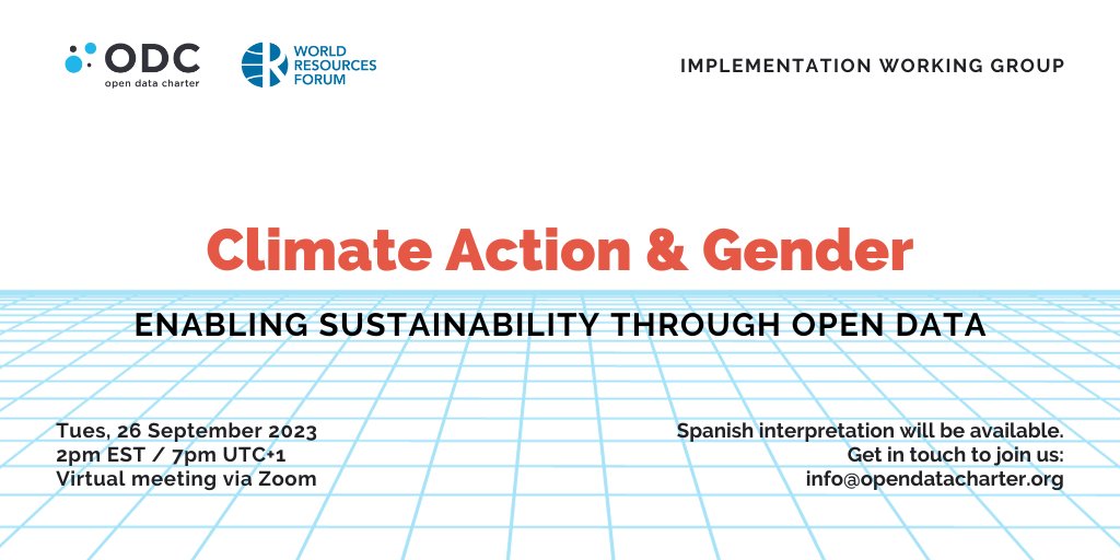We're looking forward to our "Climate Action and Gender" themed IWG meeting with guest speakers: <a href="/followlori/">Lori Regattieri</a> <a href="/erhius/">Mercy E Makpor, Ph.D.</a> and <a href="/LMarchessault/">Lindsey Marchessault 🇵🇸🇺🇦</a> (<a href="/opencontracting/">Open Contracting Partnership</a>). 

Spanish interpretation will be available as usual! See you next week!