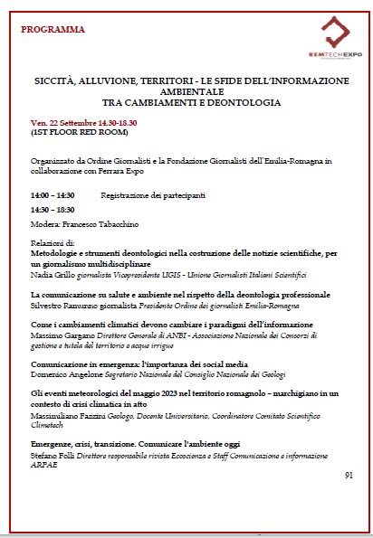 SNPAmbiente's tweet image. 🗞️A #RemTech Expo a Ferrara si è parlato di sfide dell&apos;informazione ambientale tra cambiamenti e deontologia con @silvestroram #UGIS @cngeologi @ANBI_Nazionale #ClimeTech 
🗣️StefanoFolli @ArpaER ha raccontato come si  comunica l&apos;ambiente oggi tra emergenze, crisi e transizione