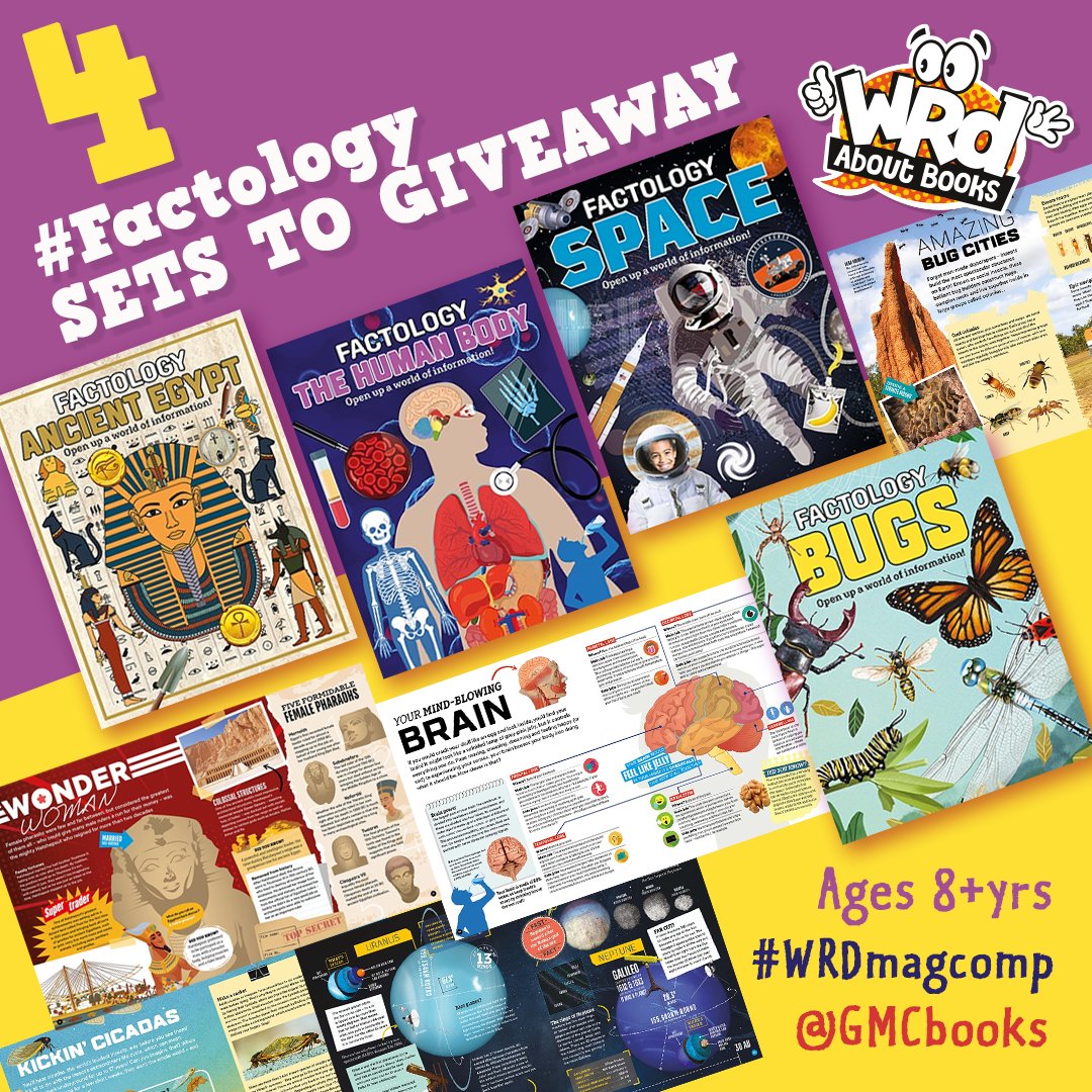 We have 4 GORGEOUS sets of chunky #Factology hardback beauties to WIN, on Ancient Egypt, Bugs, Space &amp; The Human Body!
Devour incredible facts in a super vibrant &amp; fun format. Fabulous stocking fillers for the inquisitive mind 🧠🔦
To enter RT/Flw by Sep 29
<a href="/GMCbooks/">GMC & Button Books</a> #WRDMagComp