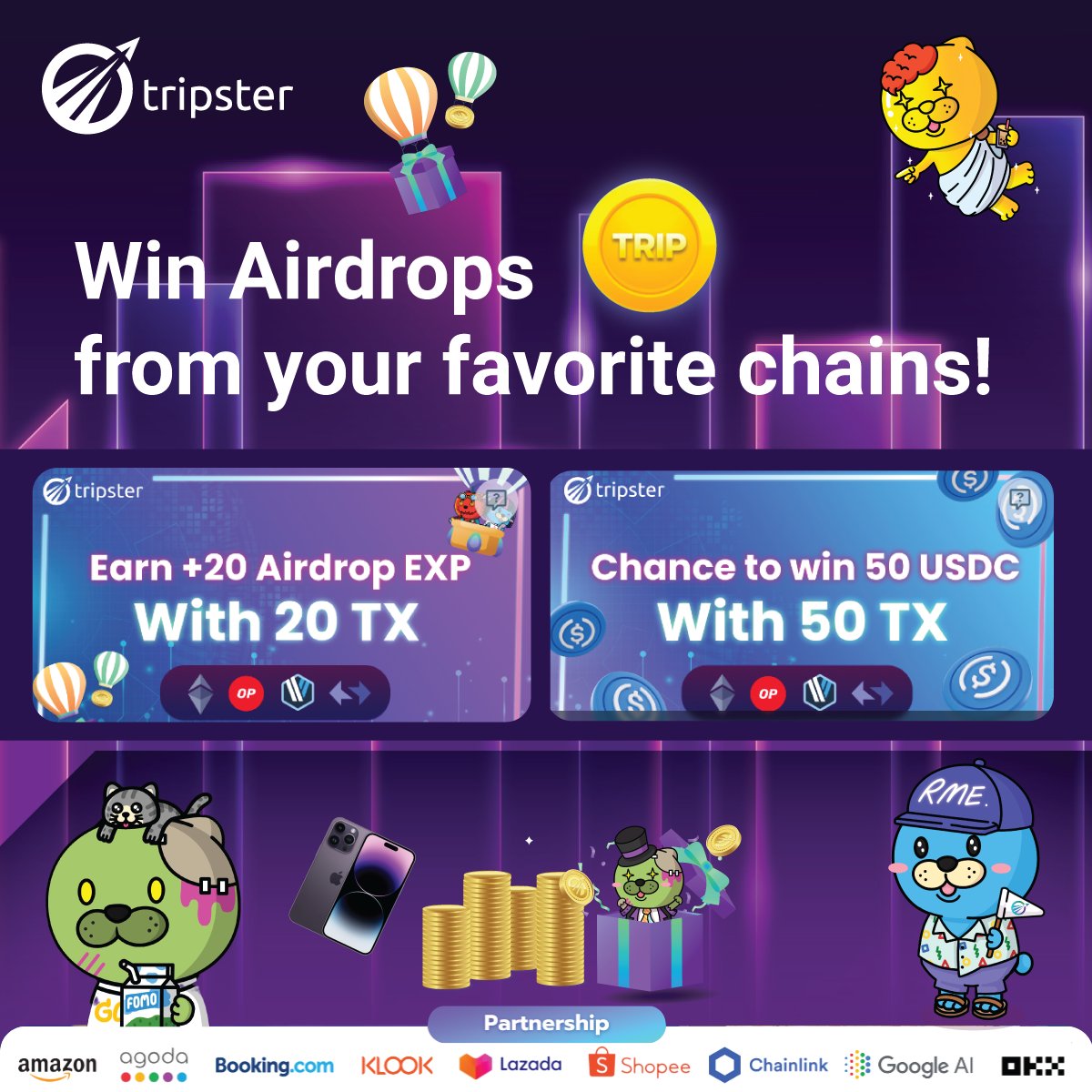 🔥Unlock the secrets to maximizing your airdrop rewards!

Secure your free Tripster lucky box by engaging in transactions on Zksync, ARB, Base, or OP chains.

More Detail Below ⬇️
#Airdrop #TripsterAmbassador