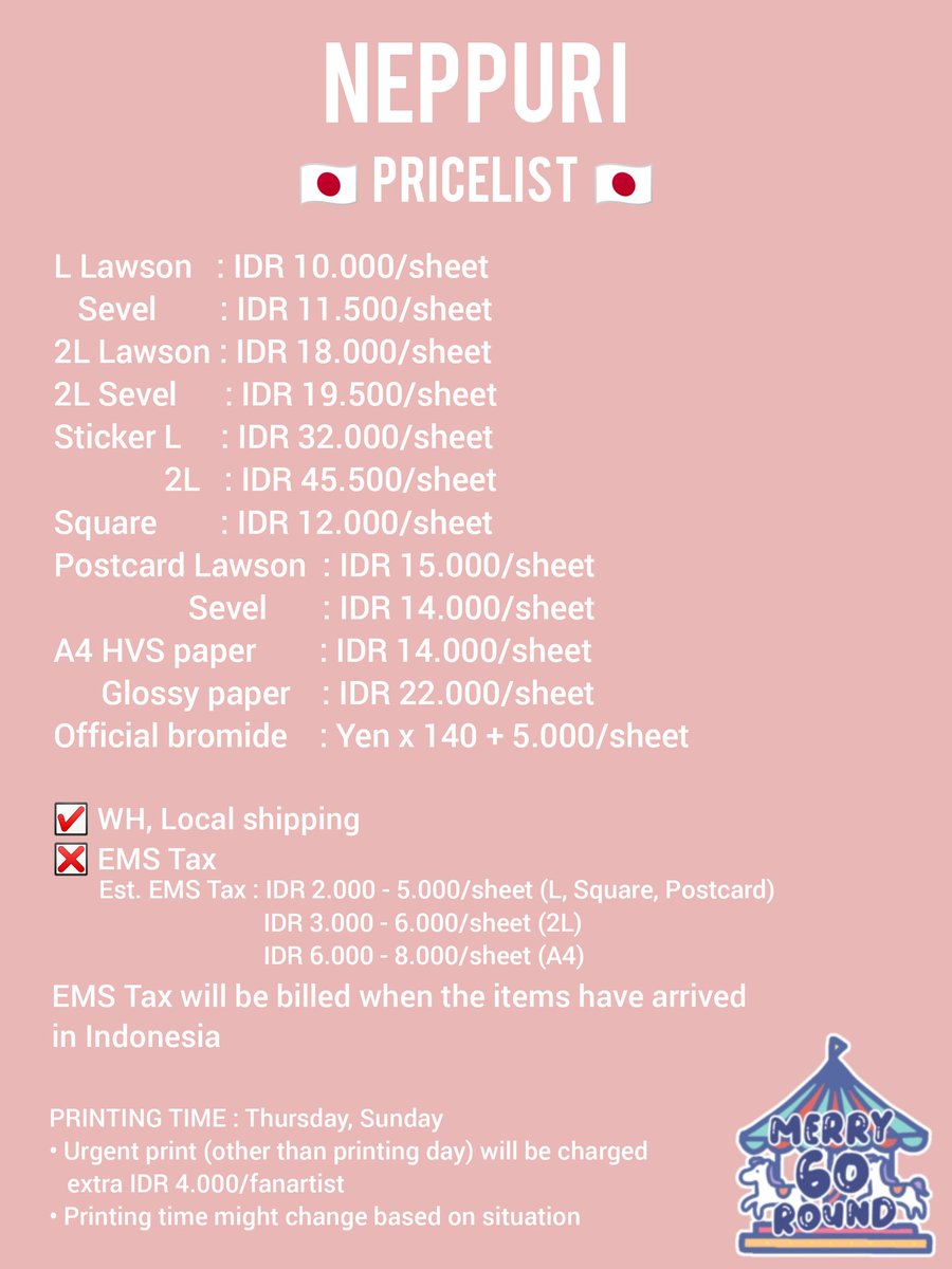 merryGOroundINA's tweet image. 📢 INA NETPRINT SERVICE

Welcome to Indonesia-based Netprint Service 🇰🇷🇯🇵🇹🇼

Check the picture below to see:
- How to order
- Price list and T&amp;amp;C
- Printing time

Order : DM or Line GO
#프박 #프린팅박스 #printingbox #stickerpolapolar #ネップリ #ネットプリント #neppuri #ibon