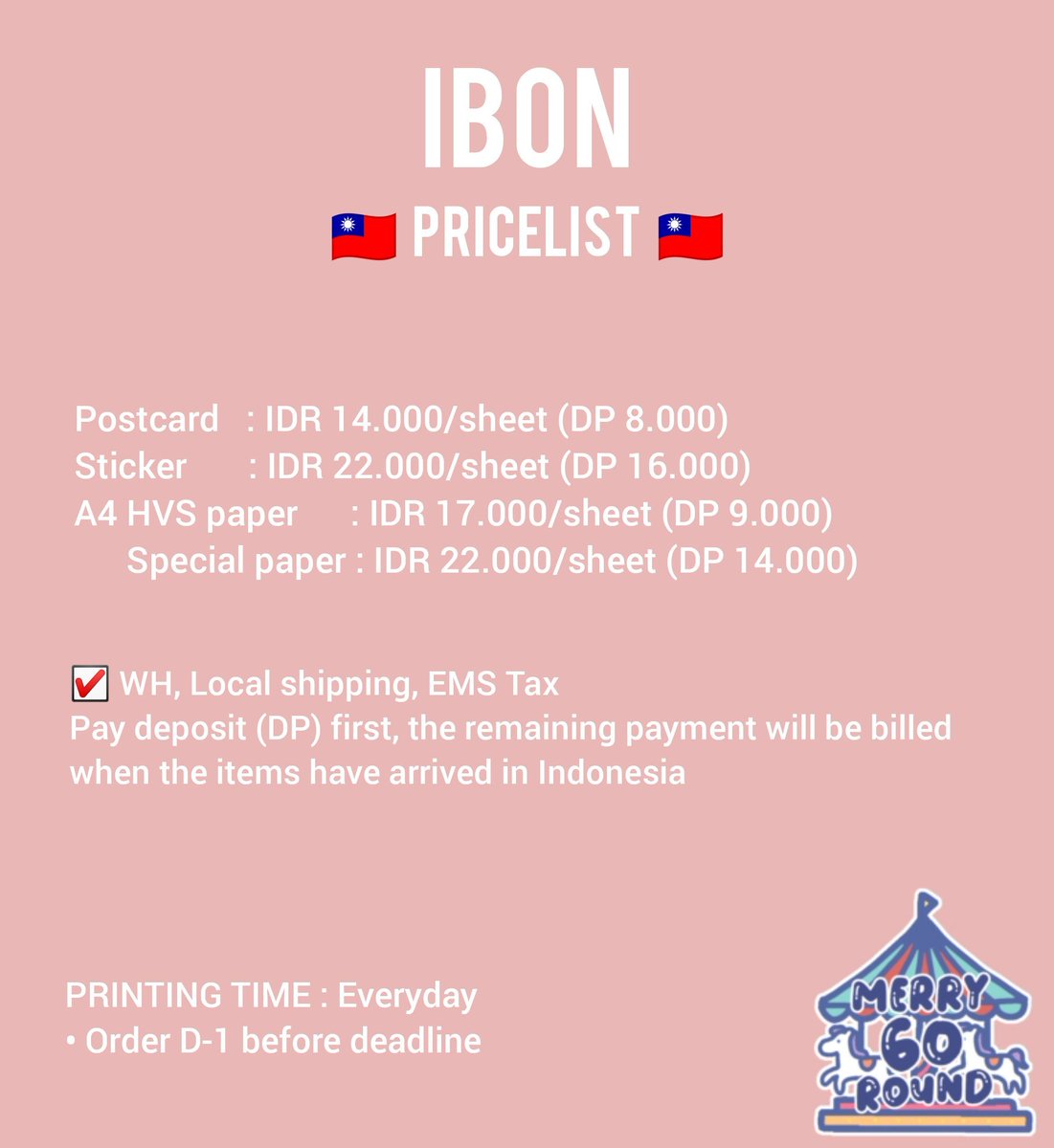 merryGOroundINA's tweet image. 📢 INA NETPRINT SERVICE

Welcome to Indonesia-based Netprint Service 🇰🇷🇯🇵🇹🇼

Check the picture below to see:
- How to order
- Price list and T&amp;amp;C
- Printing time

Order : DM or Line GO
#프박 #프린팅박스 #printingbox #stickerpolapolar #ネップリ #ネットプリント #neppuri #ibon