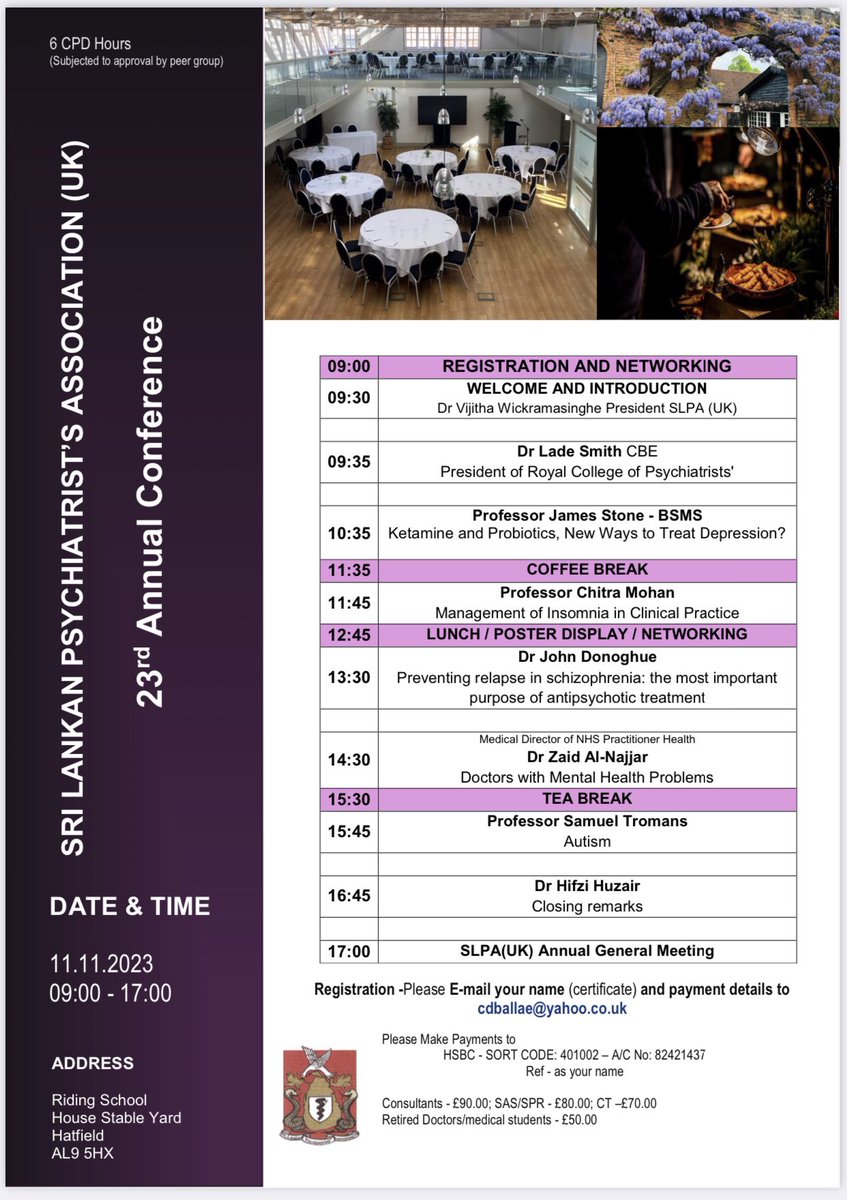 Niranga Karunaratne (@dr_nirangak) on Twitter photo Registration is now open for the Academic conference (f2f event) of the SLPA-UK.
11.11.2023
More Details below…..
<a href="/bathika/">Bhathika Perera</a> <a href="/AnushaWij/">anusha w</a> <a href="/mahehsiw/">Maheshi Wik</a> <a href="/TrudiSene1/">Trudi Seneviratne OBE 🌠</a> <a href="/DrLadeSmith/">Lade Smith CBE</a> <a href="/SASByChoiceUK/">SASByChoiceUK</a> <a href="/rcpsychGAP/">rcpsych GAP</a> <a href="/rcpsychTrainees/">Psychiatric Resident Doctors' Committee (PRDC)</a> Registration is now open for the Academic conference (f2f event) of the SLPA-UK.
11.11.2023
More Details below…..
<a href="/bathika/">Bhathika Perera</a> <a href="/AnushaWij/">anusha w</a> <a href="/mahehsiw/">Maheshi Wik</a> <a href="/TrudiSene1/">Trudi Seneviratne OBE 🌠</a> <a href="/DrLadeSmith/">Lade Smith CBE</a> <a href="/SASByChoiceUK/">SASByChoiceUK</a> <a href="/rcpsychGAP/">rcpsych GAP</a> <a href="/rcpsychTrainees/">Psychiatric Resident Doctors' Committee (PRDC)</a>
