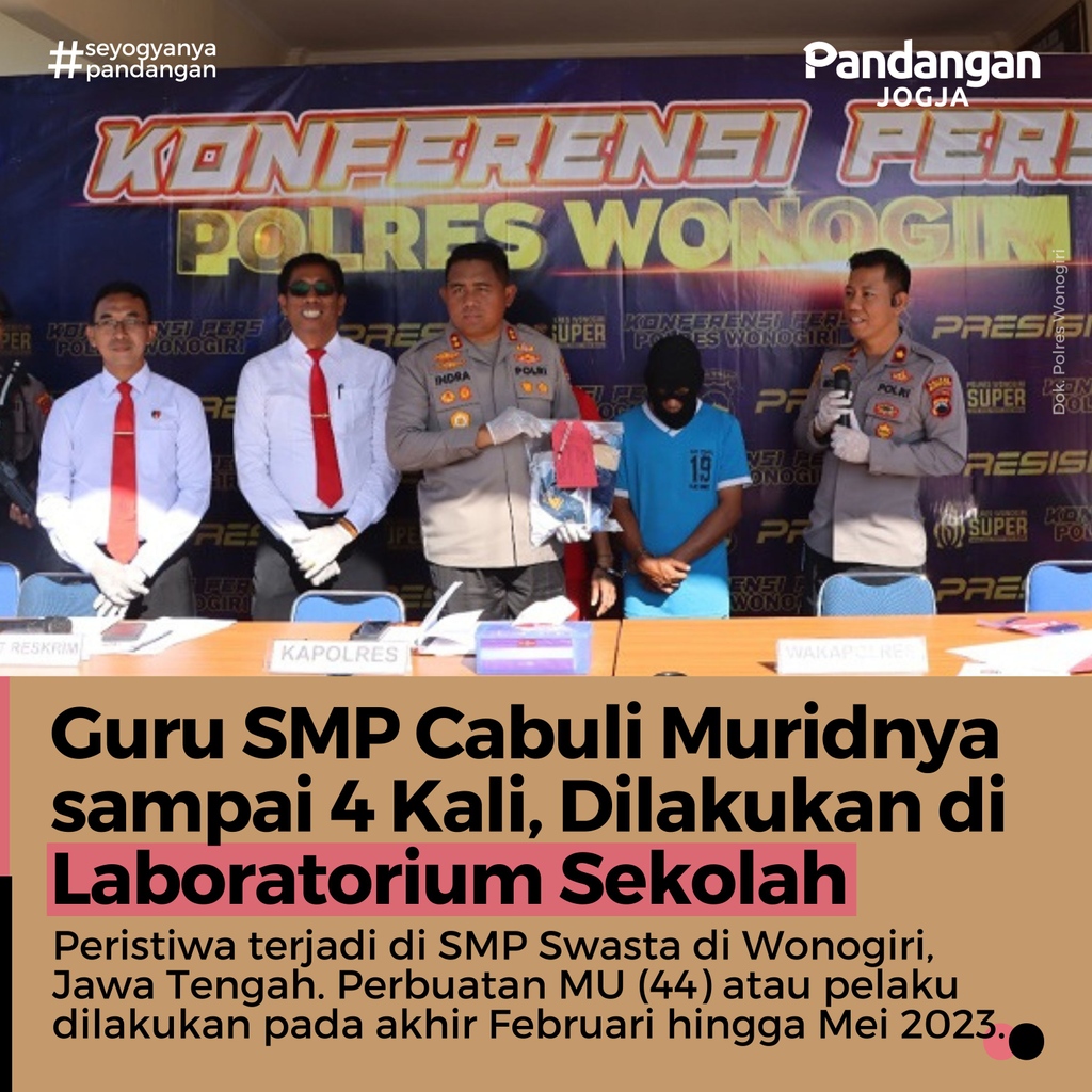 Kasus ini terungkap usai ibu korban melihat percakapan pelaku di handphone milik anaknya itu.

#wonogiri #polreswonogiri #pencabulan #kriminal #guru #smp #anak #sekolah #pendidikan #perlindungananak #kpai #jawatengah #pjnews #pandanganjogja