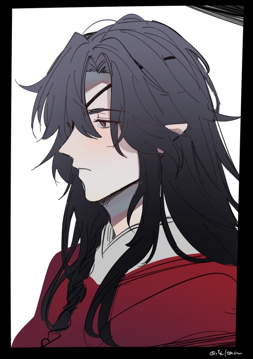 1boy male focus solo long hair black hair pointy ears braid  illustration images