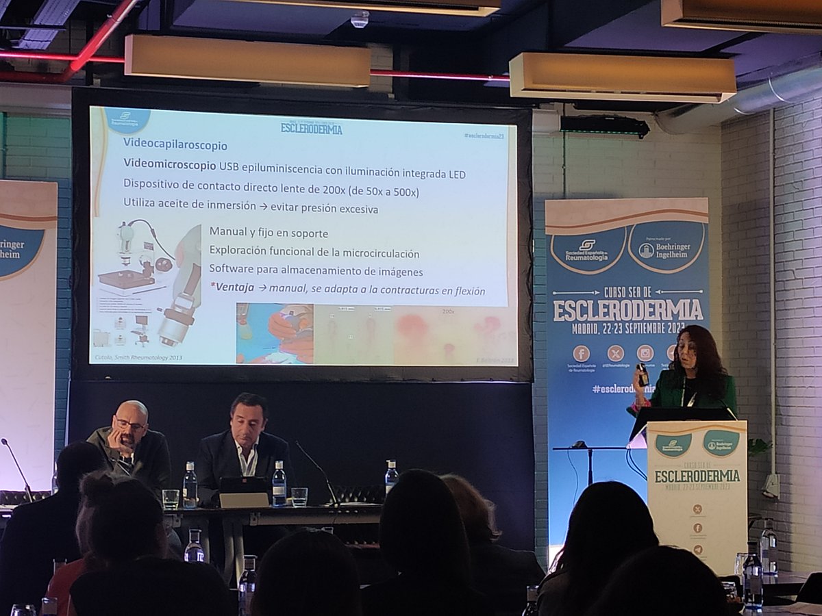 SEReumatologia's tweet photo. @emma_beltran aborda ventajas y uso de la #capilaroscopia que facilita el diagnóstico/clasificación del fenómeno de Raynaud
👉Las alteraciones deben considerarse en el contexto clínico y no utilizarse aisladamente para establecer un diagnóstico definitivo
#esclerodermia23 https://t.co/leCjf1KDoe
