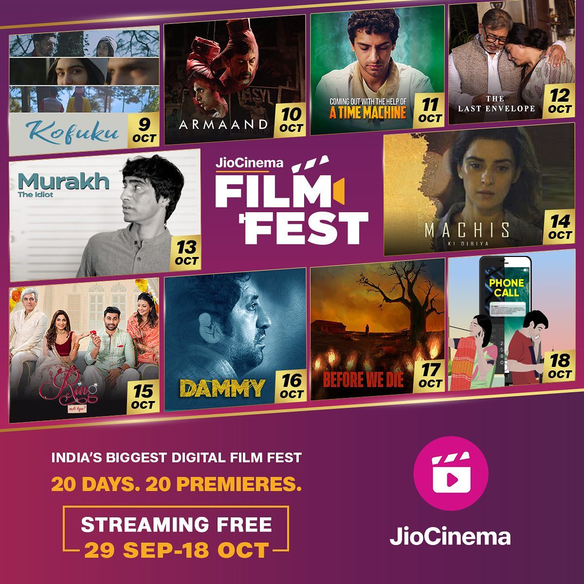 Celebrating endless emotions, unforgettable characters and some of India's finest films at #JioCinemaFilmFest!

20 great Indian stories premiering over 20 days. Streaming free on #JioCinema, starting 29 September.