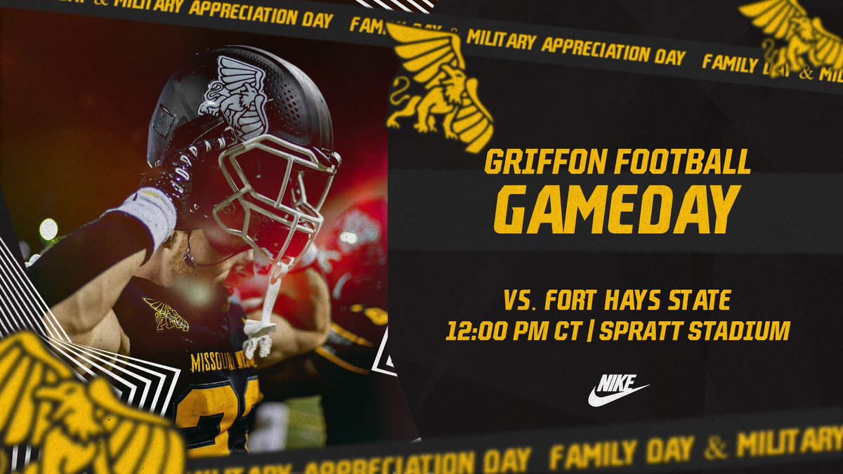 MWSU_Football's tweet photo. 𝐒𝐔𝐈𝐓 𝐔𝐏. 

🆚 — Fort Hays State
📍 — Spratt Stadium, #OurCity 
⏰ — 12 p.m.   
📊 — https://t.co/bVL2Hr0Mra 
📻 — Griffon Sports Network - https://t.co/ryYssaVRDm 📺 — MIAA Network - https://t.co/VQ3bqxIVXZ

#A10Mentality | #GoGriffs🦅🦁 https://t.co/ITBr7wpppq