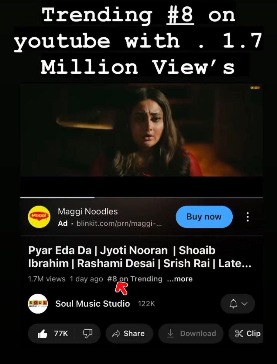 bollyshaukeen's tweet photo. Trending Number 8 On YouTube with 1.7M Views.
Congratulations @TheRashamiDesai ✨
#RashamiDesai #Rashamians #PyarEdaDa #ShoaibIbrahim https://t.co/OnkyHyEe00