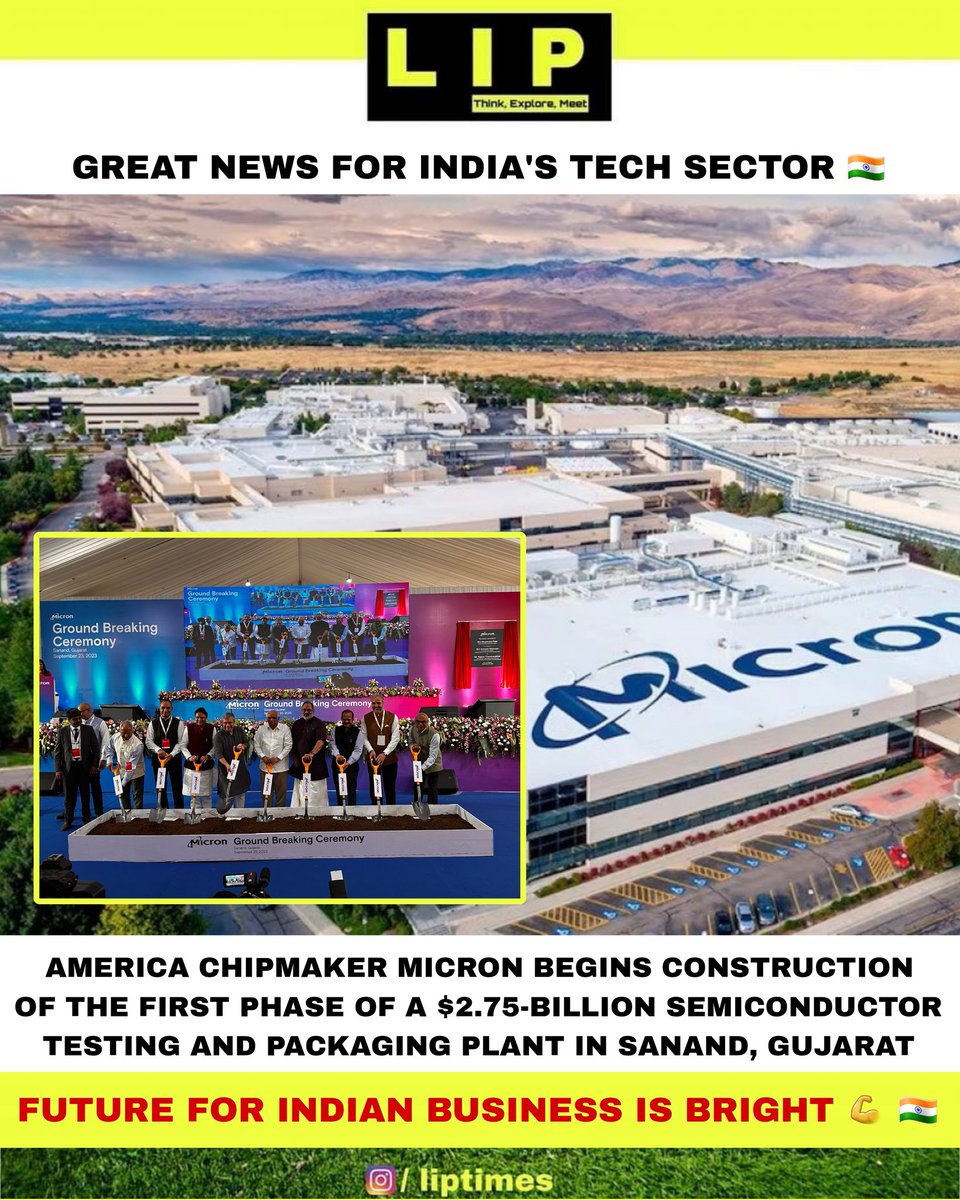 US Micron Tech's $2.75 billion semiconductor plant gets the green light in Gujarat 🇮🇳 

#microntech #Semiconductor #Gujarat #Semiconductorchip