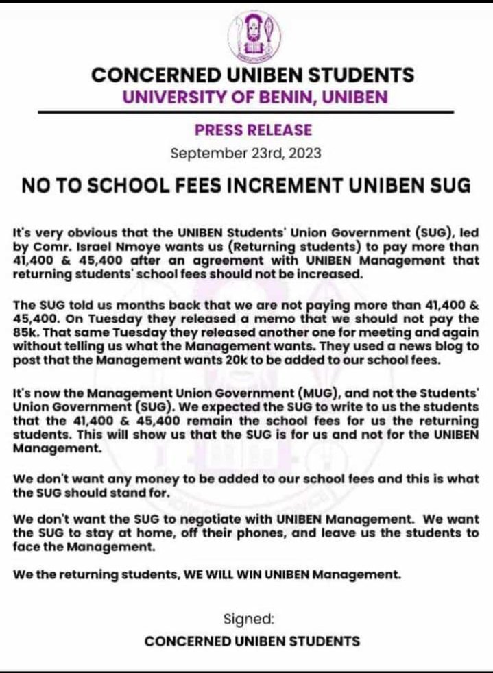 Uniben_Protest's tweet photo. Just in...... https://t.co/DW0Vt1jOLO