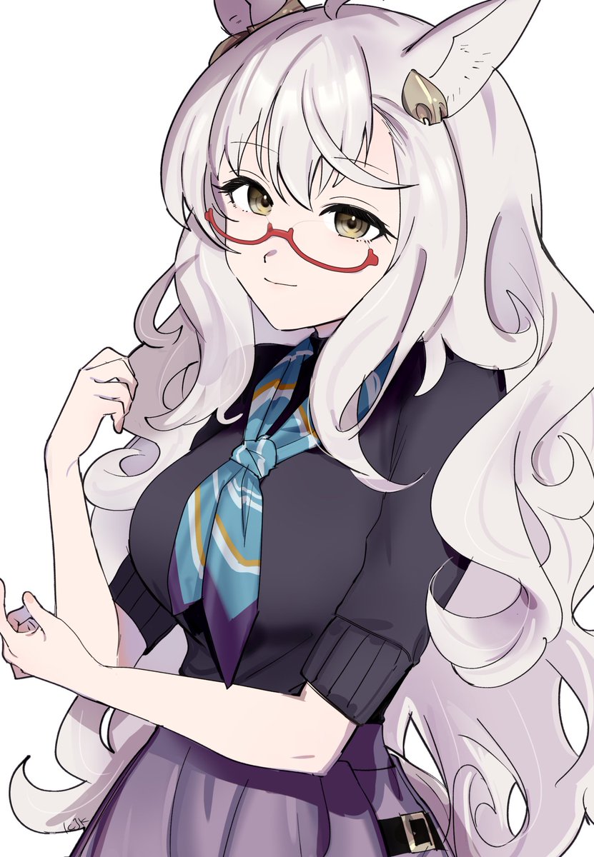 biwa hayahide (umamusume) 1girl animal ears solo horse ears long hair semi-rimless eyewear glasses  illustration images