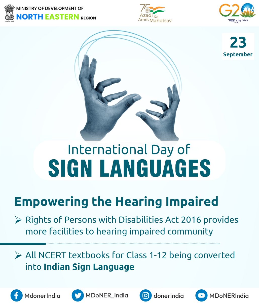 MDoNER_India's tweet image. Embrace the universal language of hands on #SignLanguageDay 🤟.

 Weaving a tapestry of inclusivity with sign language, fostering connections that know no bounds.

 #InclusionForAll #SignLanguageday2023