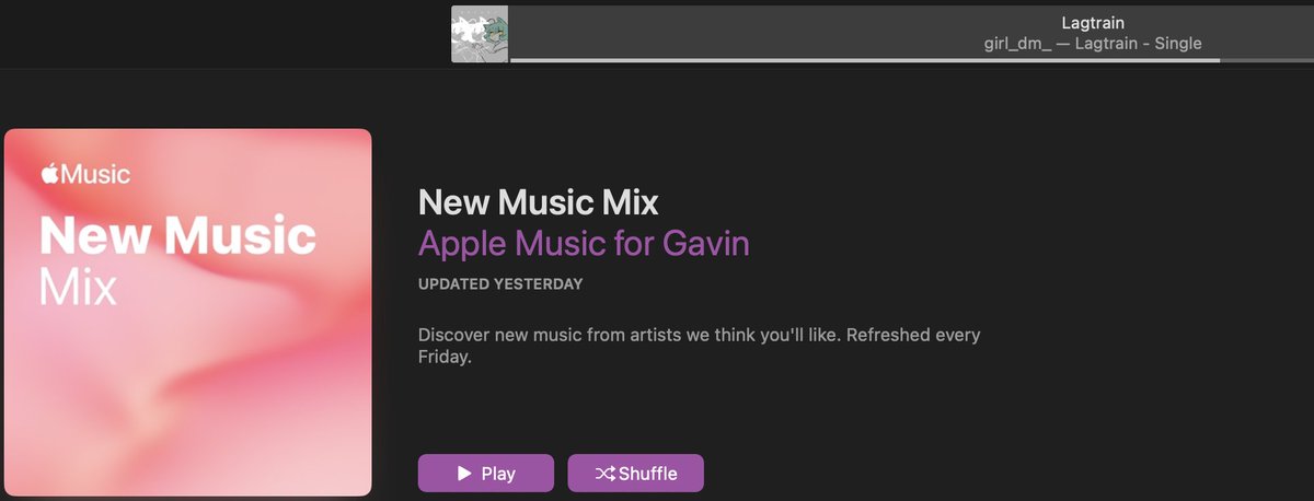 Gryff (グリフ) (@gryffyd) on Twitter photo Nice, <a href="/Girl_Dm_/">girl_dm_ 🔪 villainess (definitely evil)</a> ’s Lagtrain made it into my new music mix from Apple. Nice, <a href="/Girl_Dm_/">girl_dm_ 🔪 villainess (definitely evil)</a> ’s Lagtrain made it into my new music mix from Apple.