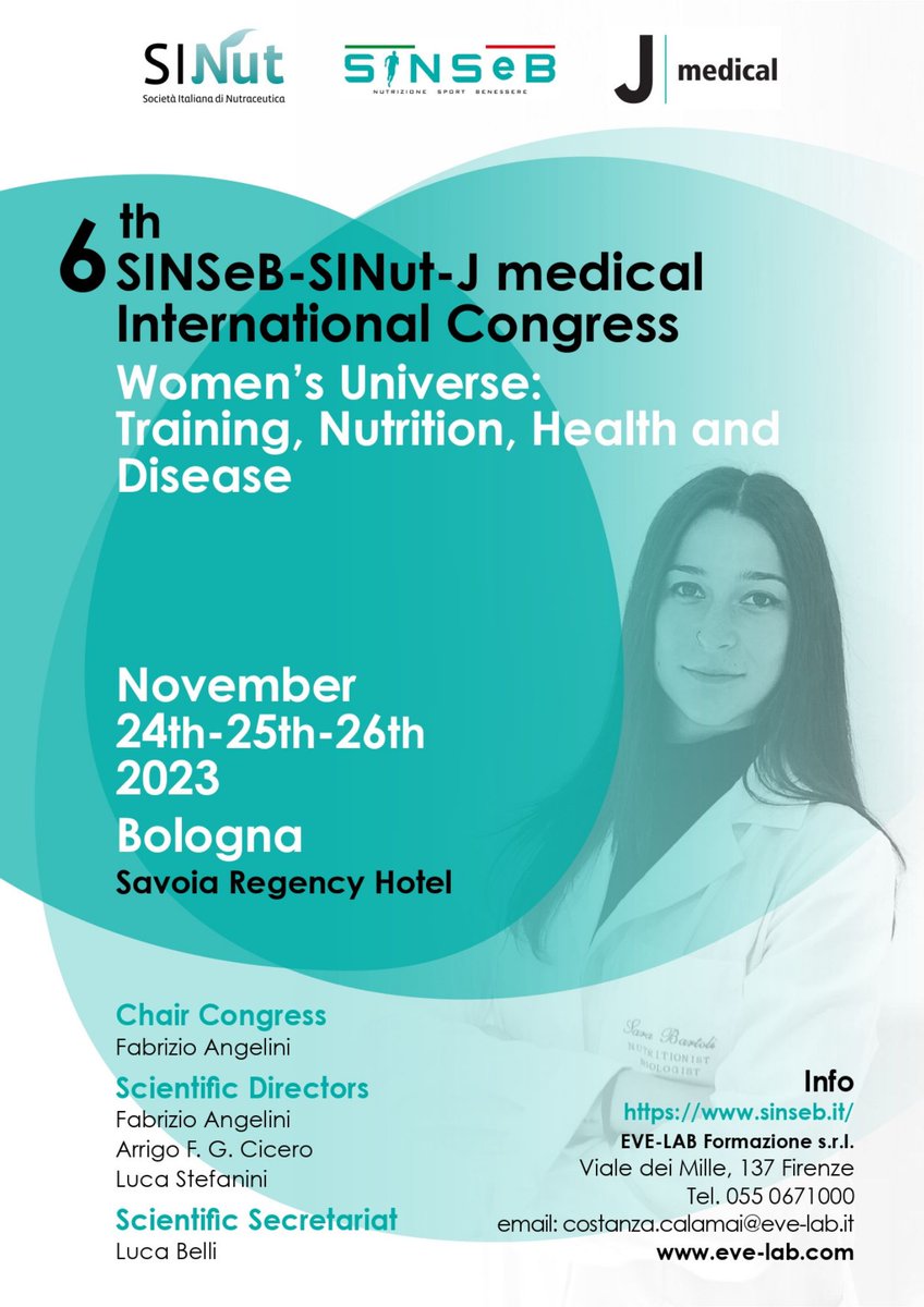 SinsebComunica's tweet photo. Ti aspettiamo a #Bologna al #TheBestOf2023 #InternationalCongress  riguardo #UniversoFemminile. Parleremo di #Nutrizione #Sport #MedicinaDelloSport #Obesità #DisturbiAlimentari dall’ #adolescenza alla #Menopausa  .  Per iscrizioni https://t.co/8vY4J4tAFV https://t.co/EjGaRzG5YS