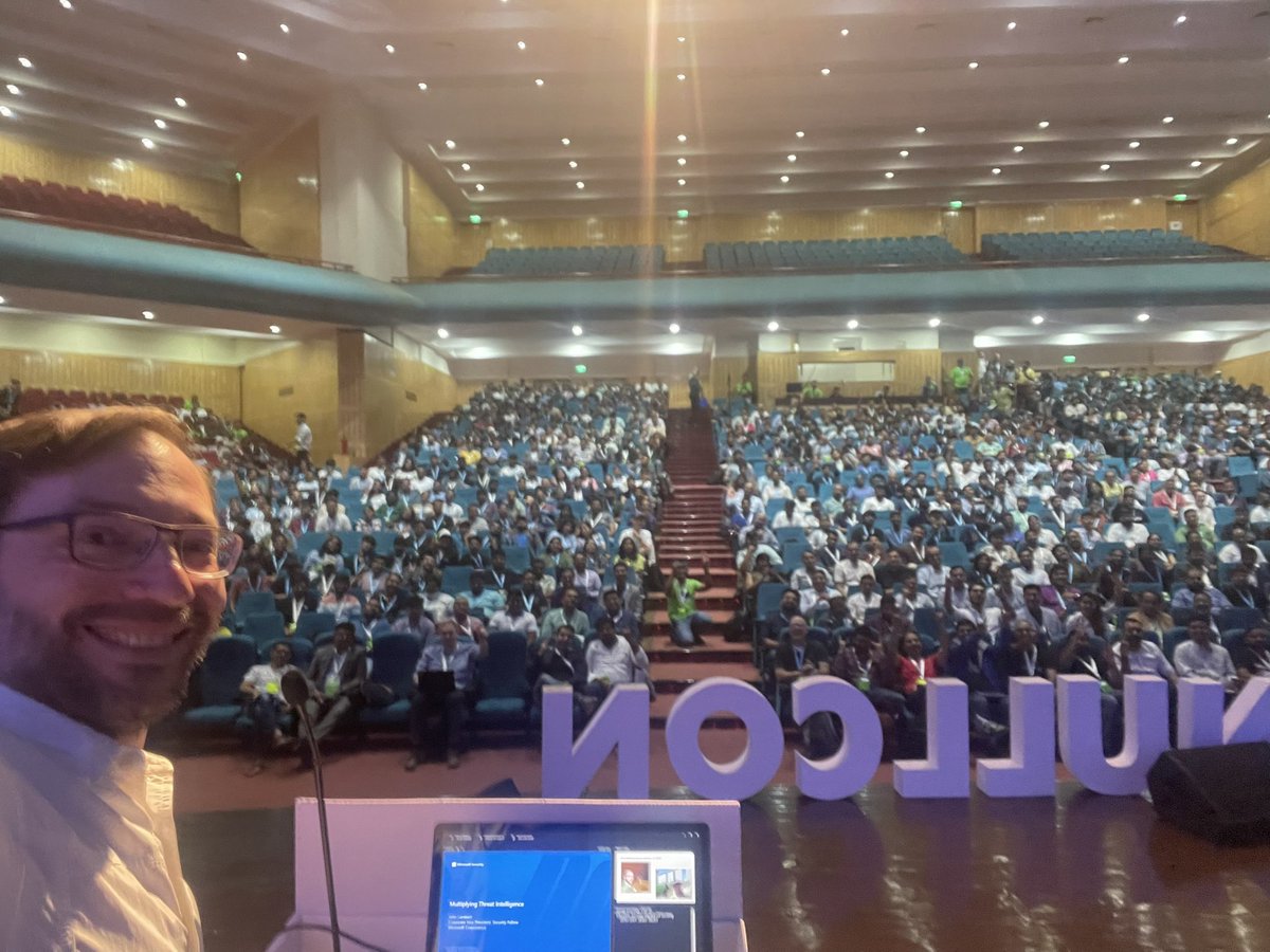 JohnLaTwC's tweet photo. Fantastic experience presenting to the #nullcon audience. Enjoyed meeting the @Microsoft security team members here. https://t.co/Q9f9CBbqAV