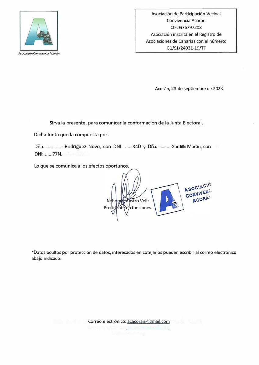 vecinosacoran's tweet photo. Conformación de la Junta Electoral. https://t.co/EkL7GT1TLH