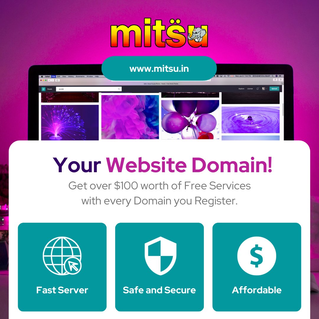 Secure your website domain with Mitsu.in and unlock over $100 worth of free services! Enjoy lightning-fast server speeds, top-notch security to keep your data safe, and affordable pricing.  #MitsuDomains #DomainRegistration #WebsiteDomain #FreeServices
