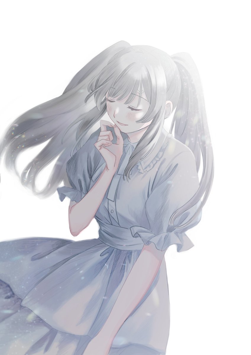 yukoku kiriko 1girl solo dress closed eyes twintails white background long hair  illustration images