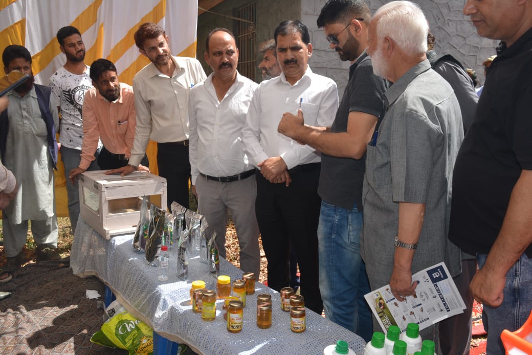 Presentation of Bouquet and inspection of agriculture stall during two day District Level Seminar/awareness cum training programme on Beekeeping at Tethar Banihal, Ramban.
