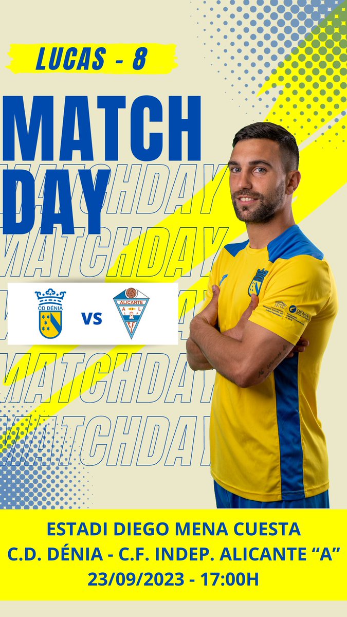 cddenia's tweet photo. ⚽ Pròxim partit ⚽ 
🏆 Lliga Comunitat Grup Sud
📆 Hui dissabte 23 setembre 
🕕 17:00 hh 
⚽ #CDDENIA 🆚 @CFIAlicante
📍 Diego Mena Cuesta 
🎵 #AMUNTDÉNIA #Dénia #LCGS 
PATROCINA: 
🛳🛳 @Balearia 🛳🛳
https://t.co/cVHQq9XV8u… https://t.co/s9ehyE1yA1