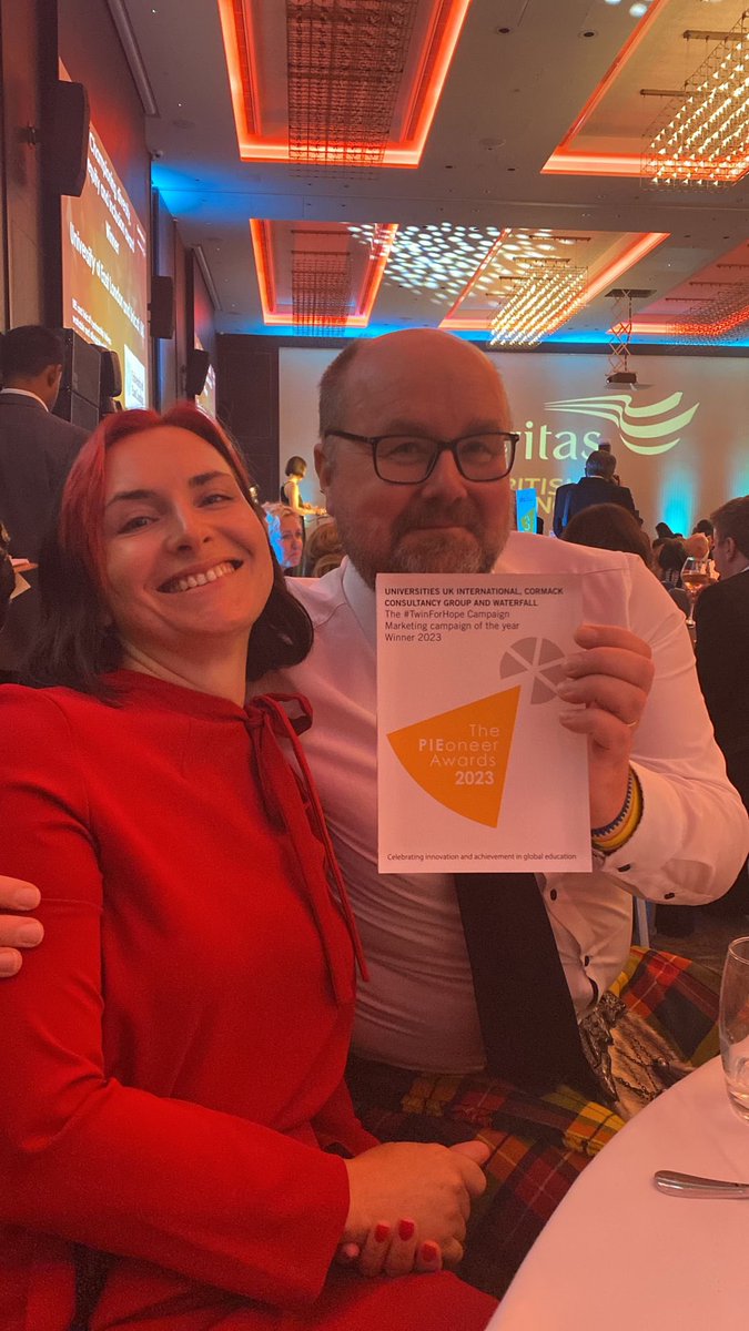 🏆Our team had a fantastic night at the PIEoneer 2023 awards! We are so proud to have picked up the Marketing Campaign of the Year, alongside Universities UK International and Waterfall UK, for the #TwinForHope Campaign 🇺🇦 #PIEoneers23