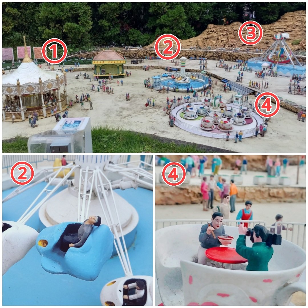 【おすすめ100円ギミック④】
動物公園🐯🎡
100円で遊園地のアトラクションが4つ動きます👌コスパ良し！
なお②には怖さで白目を向いた人がおり、④にはテレビ撮影中の芸人さんがティーカップ乗りながらラーメン食べきれるかチャレンジをしています🍜
#東武ワールドスクウェア #ミニチュア #人形