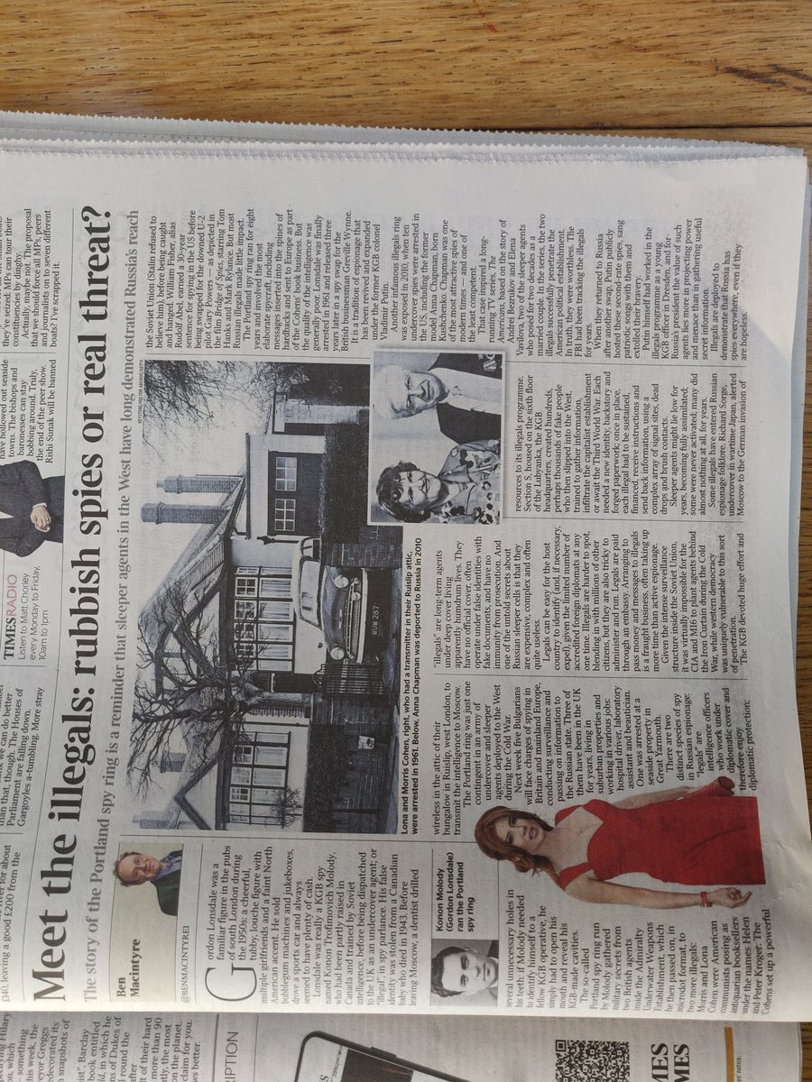 trevorwbarnes's tweet photo. Interesting piece in today's London Times about the #PortlandSpyRing and #Russia's illegal #spies. For the full and thrilling story of the hunt for the Portland spies read #DeadDoubles. Sometimes Russian illegals have been a real threat but (more often) rubbish... https://t.co/duF87wFhp9