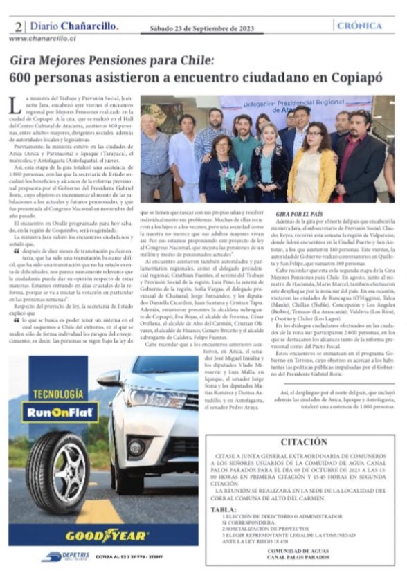 jeannette_jara's tweet photo. 🗞️ Vamos por  #MejoresPensiones para actuales y futuros jubilados/as ✨🇨🇱 
Les comparto entrevistas de hoy ☺️👇
@chanarcillo 
@diarioatacama https://t.co/l2ULfC2tCh