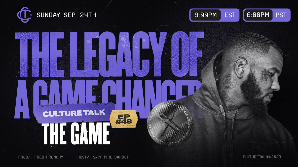 CULTURE CARDS CEO FRED FRENCHY (@fredfrenchy1) on Twitter photo Should I even introduce him?! 
Anyway MY brother (and I mean it) <a href="/thegame/">The Game</a> is stepping into our room on Sunday for Culture Talk. 
We been solid since 06β and hopefully with this episode youβll understand why. 
Tune in ! 
S/o to <a href="/Vongelic1/">Sapphyre Bardot</a> & <a href="/DIRTGREGORY/">Let The Dirt Say Amen</a> 
x.com/i/spaces/1rmGP⦠Should I even introduce him?! 
Anyway MY brother (and I mean it) <a href="/thegame/">The Game</a> is stepping into our room on Sunday for Culture Talk. 
We been solid since 06β and hopefully with this episode youβll understand why. 
Tune in ! 
S/o to <a href="/Vongelic1/">Sapphyre Bardot</a> & <a href="/DIRTGREGORY/">Let The Dirt Say Amen</a> 
x.com/i/spaces/1rmGPβ¦