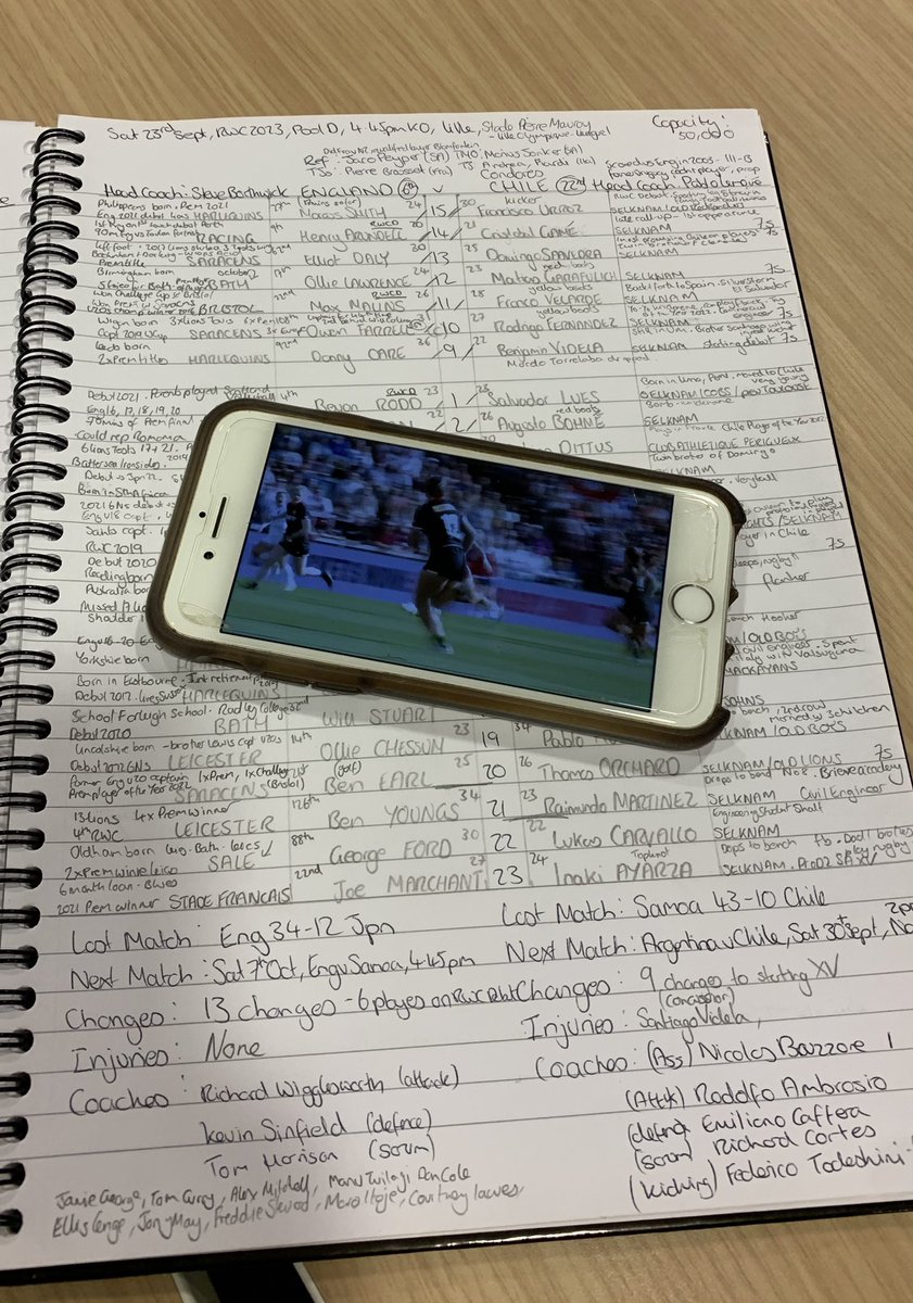 Sara_Orchard's tweet photo. #England v #Chile notes are done, 4.45pm KO in Lille for their #RWC2023 #PoolD clash on @BBCSport website and @5liveSport
(#RedRoses v #Canada on @youtube for company) https://t.co/dlT3S1eVLs