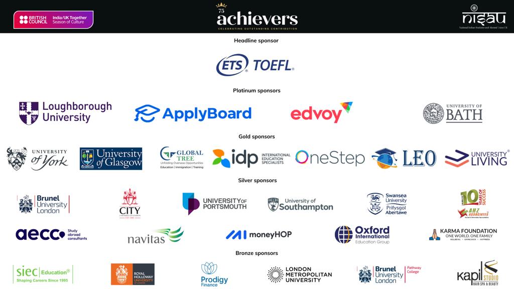 Big thanks 🙏 to generous sponsors headlined by @ETSGlobal @_AmitSevak 
Platinum: @lborouniversity @Martyn_HE @UniofBath @profjulian @ApplyBoard @Karunnkk @EdvoyGlobal 
Gold: @UniOfYork @UofGlasgow @idpindia @IDP_Connect @onestepglobal @living_uni, all silver & bronze sponsors