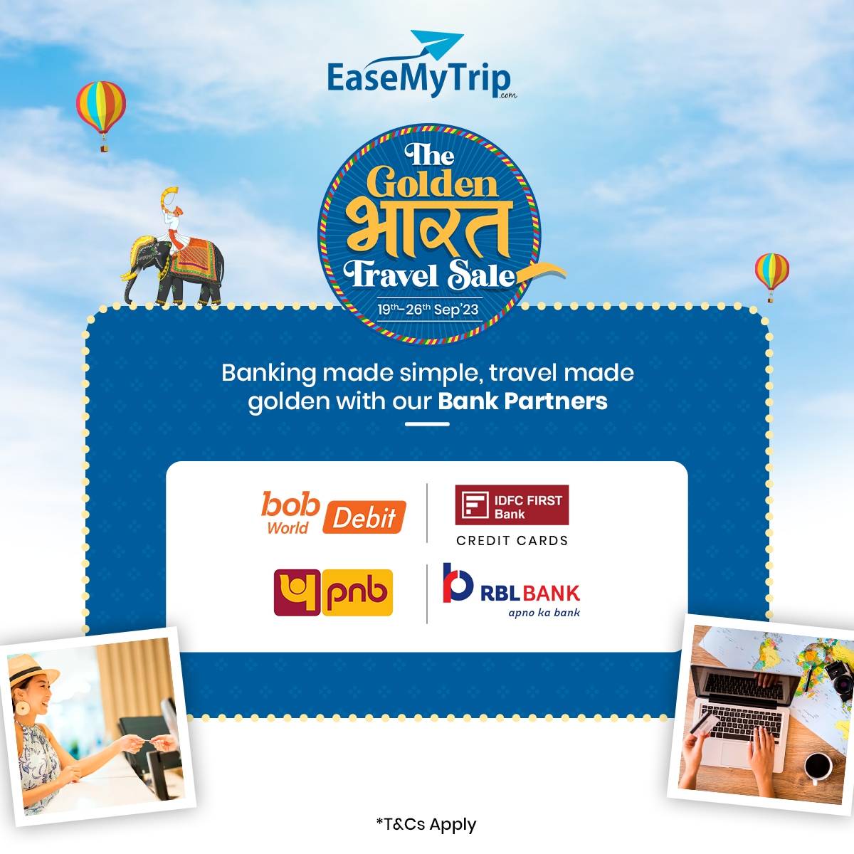EaseMyTrip's tweet photo. Travel more, spend less with our exclusive bank partner!
#bankpartners #travelsale #EaseMyTrip https://t.co/aU1vMrBKrV