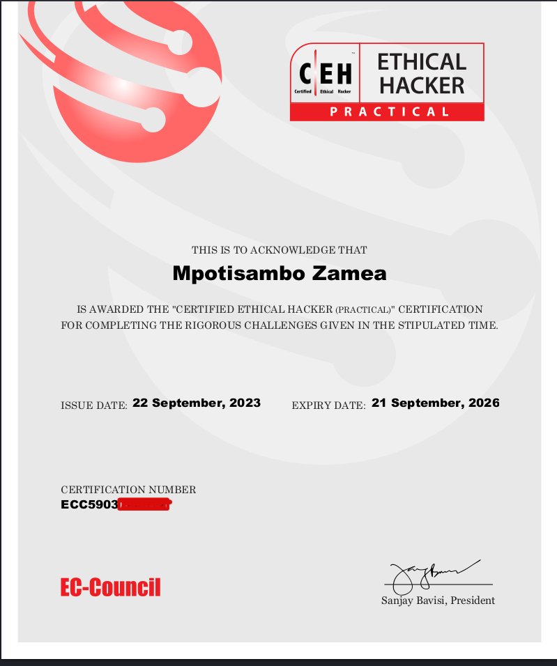 Hello am officially a CEH Holder. Special appreciations to God ,family,friends,relatives <a href="/UdomCyberClub/">UdomCyberClub</a> <a href="/tcra/">RickiAllen</a> <a href="/udomtheofficial/">The University of Dodoma</a>. Words cant express how appreciative i am towards your contribution in my journey.