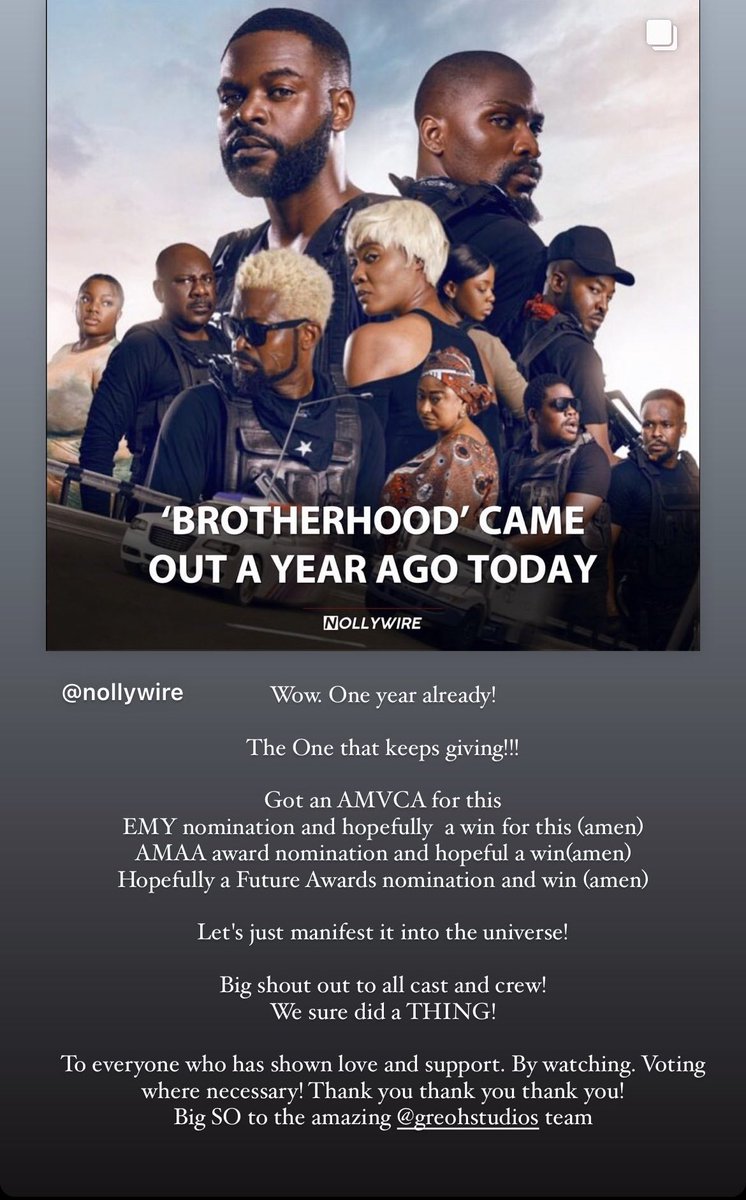 tobibakre's tweet photo. One year and you guys keep showing out for 'Brotherhood'

Thank you! https://t.co/3N2t1SWHEP