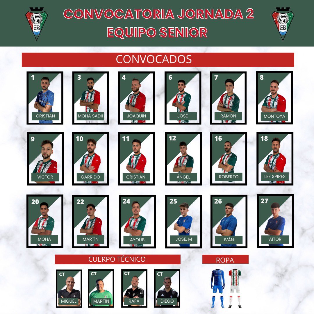 CDComarcaMarmol's tweet photo. ℹ️ Estos son nuestros guerreros para buscar los tres primeros puntos de la temporada este domingo en el José Juan Rodríguez. Os necesitamos familia ❤️🤍💚 https://t.co/N6HsEWeycO