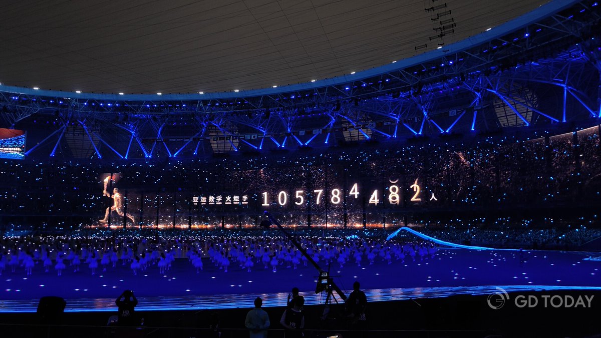 thisisGBA's tweet photo. The Olympic champion and digital torchbearer ignited the main torch tower of the 19th Asian Games Hangzhou together. #AsianGames2023 https://t.co/YXQWg0ZuYP