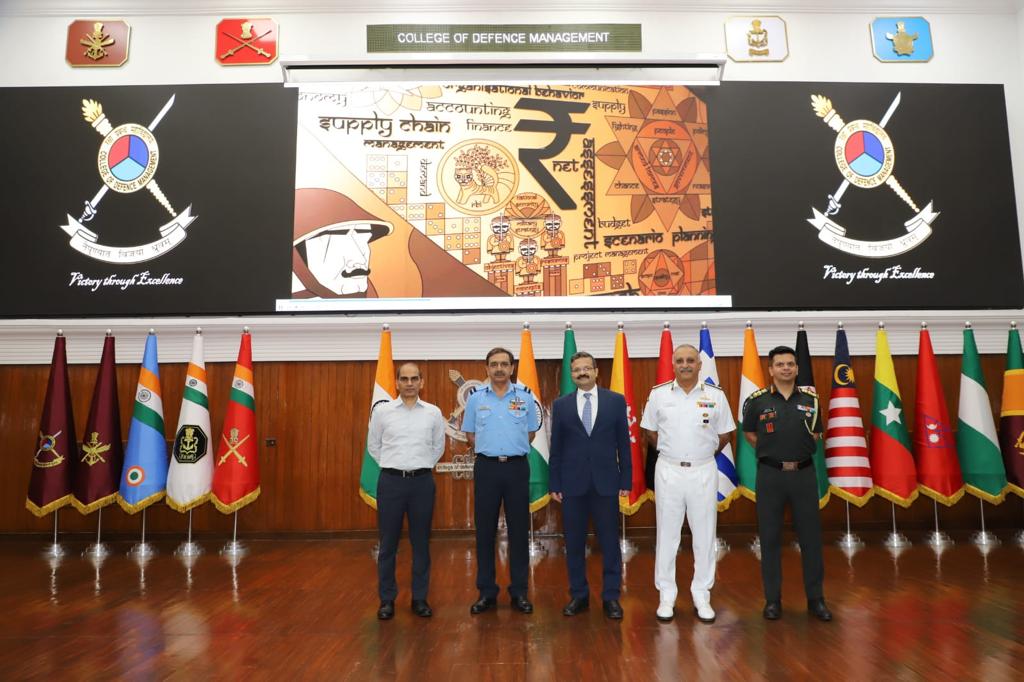 HQ_IDS_India's tweet photo. Mr Amitabh Prasad, Jt Secy, MoD (IC) &amp; Mr KP Singh, Dy Secy, MoD visited College of Defence Management #CDM_IDS. 
Insights &amp; perspectives on #DefenceStrategies, #Management &amp; #Leadership were discussed.
Interacted with participants of #Friendly_Foreign_Countries. https://t.co/32ole4TQmy