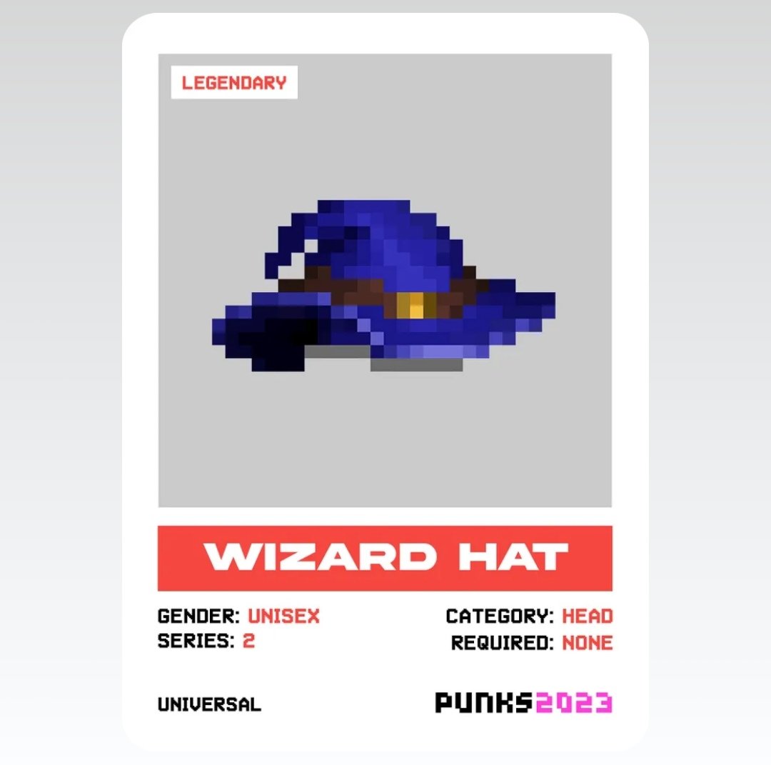 ekiwxyz's tweet image. Finally pulled something legendary 😎 a wizard hat from the @punks2023 premium trait pack 2 🙏 #punks2023 #PunksBuiltDifferent 🖤