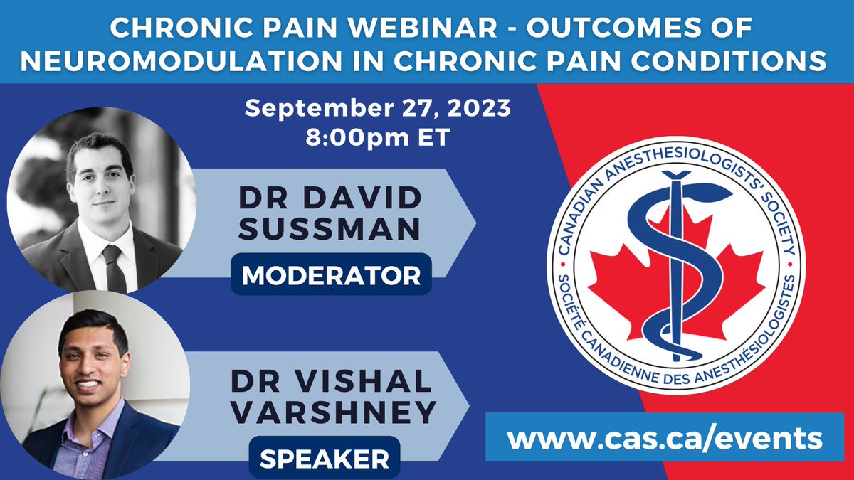 Reminder! Don't miss out on the Sept 27th Chronic Pain webinar, 'Outcomes of Neuromodulation in Chronic Pain Conditions.' 🗓️ Discover responsible treatment approaches and get invaluable insights from @VarshneyMD. Registration and learning outcomes 👉cas.ca/chronic-pain-w…