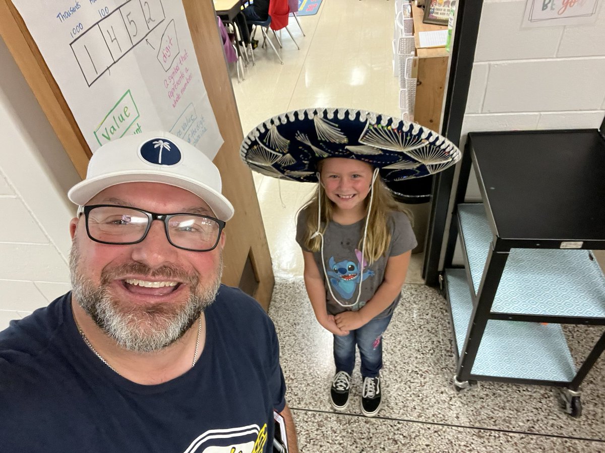 Hat Day at Southside Elementary to celebrate School Attendance Week. If this were a competition, she won by a mile!