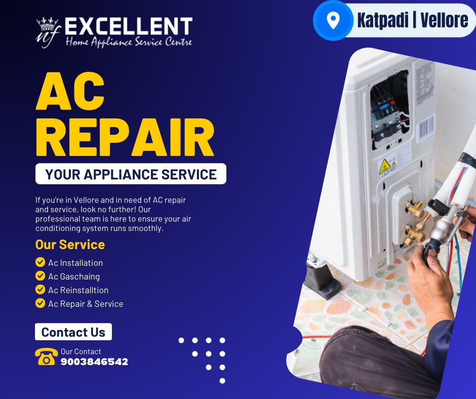 excellentservi's tweet photo. #ExcellentHomeApplianceServiceCentre #ACRepairNearMe #ACRepairService #Acservicevellore 

Excellent Home Applaince Service Centre in Vellore 

If you’re in Vellore and in need of AC repair and service, look no further! Our professional team is here to ensure your air conditioning https://t.co/uj2Xqud0Wr