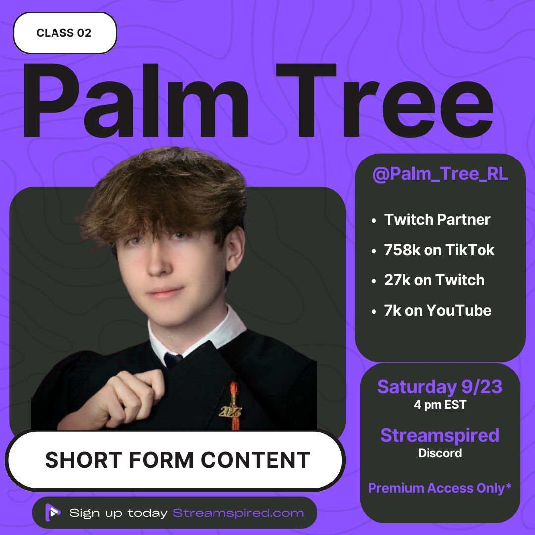 Our 2nd official class is today at 4pm EST!

<a href="/palm_tree_rl/">Palm Tree James</a> will be talking about Short Form Content🤝

Make sure you sign up⬇️⬇️⬇️

streamspired.com/pages/premium-…

See you there👀