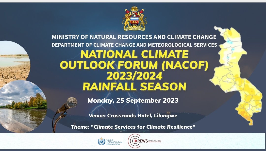 MetMalawi's tweet photo. DCCMS has produced this year's 2023/2024 seasonal rainfall forecast. On Monday 25th Sept 2023, it has organised the National Climate Outlook Forum (NACOF) where the forecast will be presented to different stakeholders/user's.

#BeWiseBeWeatherWise https://t.co/kOJyuQFHJ5