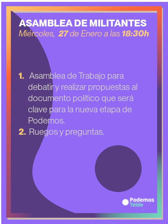 Este miércoles les invitamos a debatir nuestra hoja de ruta en esta nueva etapa. ¡Participa!
podemos.info/wp-content/upl…