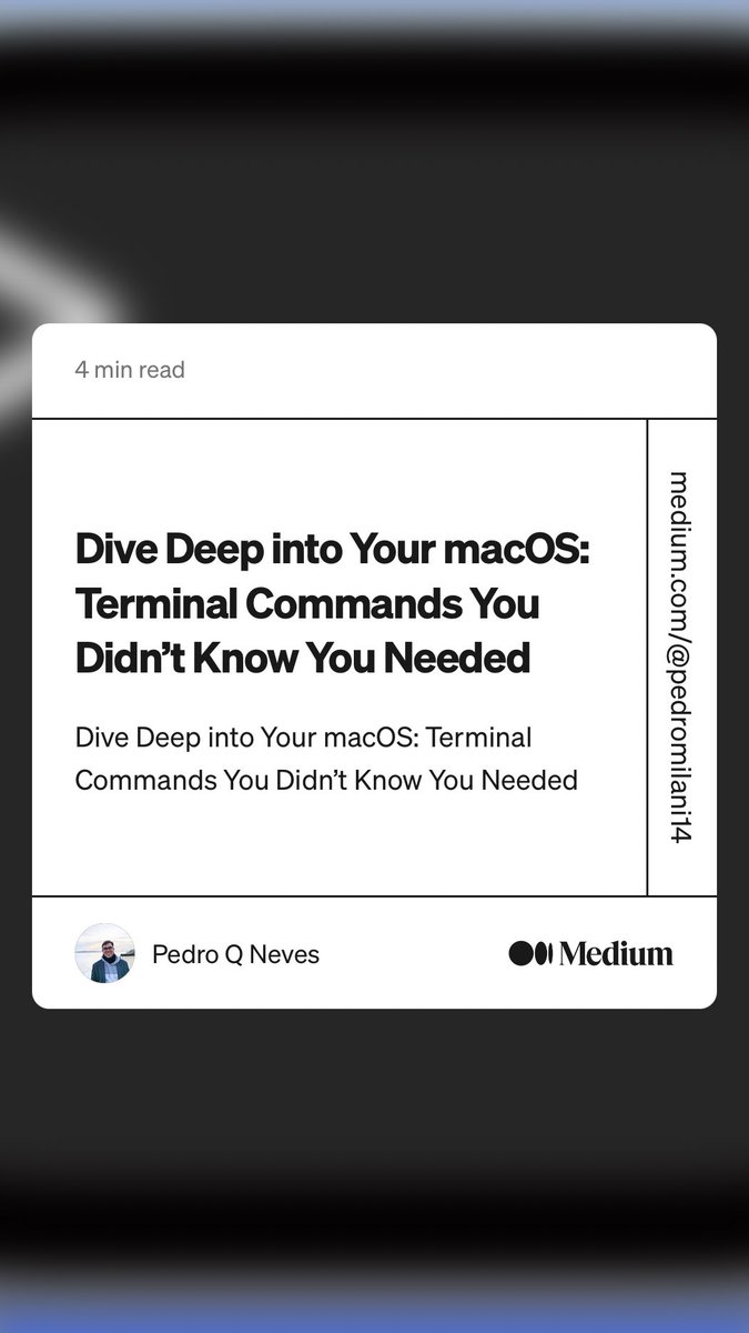 htlin222's tweet photo. “Dive Deep into Your macOS: Terminal Commands You Didn’t Know You Needed” by Pedro Q Neves
https://t.co/TVHO1hmJYB https://t.co/itgfI7iQAK